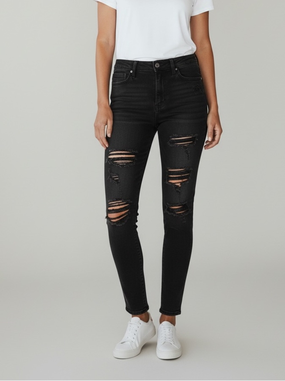 Levis 711 Womens Size 33 Skinny Fit Distressed Black Charcoal Denim Jeans